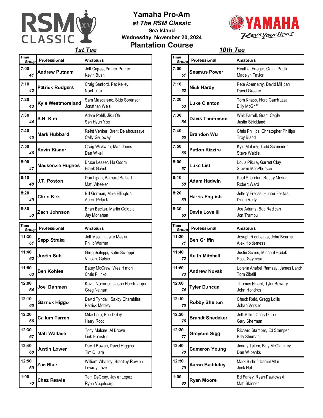 rsm2024pairingsheet RSM Classic PGA TOUR Event